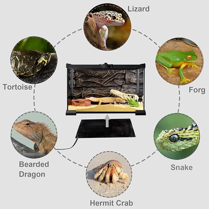 Aiicioo Reptile Heating Pad - 16W Under Tank Heater Terrarium Heating Mat Waterproof for Gecko Turtle Lizard Frog 8" X 12"