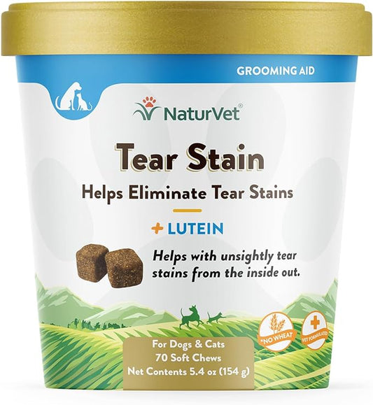 NaturVet – Tear Stain Plus Lutein – Eliminates Unsightly Tear Stains – Enhanced with Cranberry Extract, Marshmallow Root & Oregon Grape Root – for Dogs & Cats – 70 Soft Chews