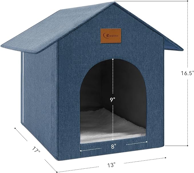 Outdoor Cat House, Outdoor Cat Shelter Feral Cat, Outside Waterproof Cat House for Outdoor/Indoor Cats, Insulated Cat House for Winter with Cozy Cushion, Easy to Assemble, Navy Blue