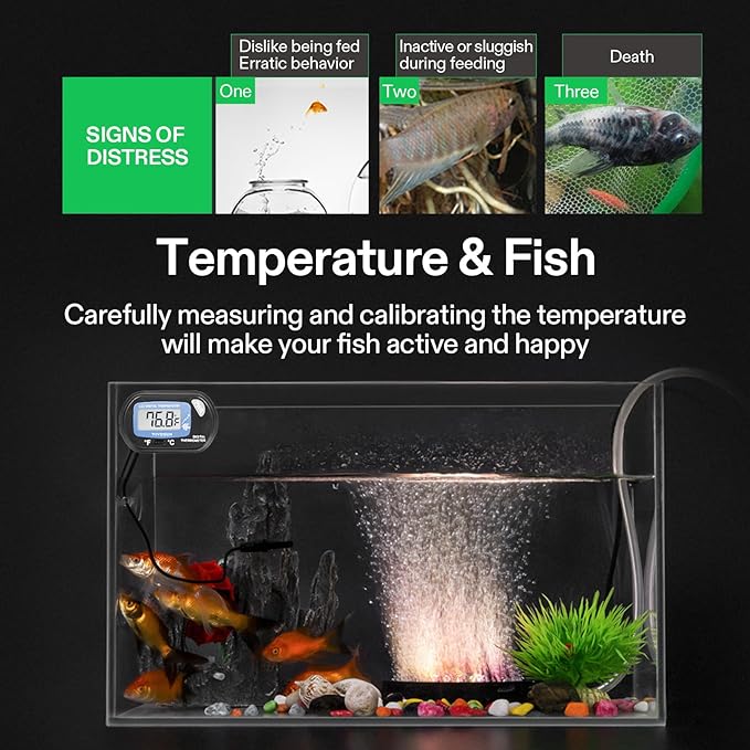 VIVOSUN 1-Pack LCD Digital Aquarium Thermometer Fish Tank Water Terrarium Temperature with Suction Cup for Turtle