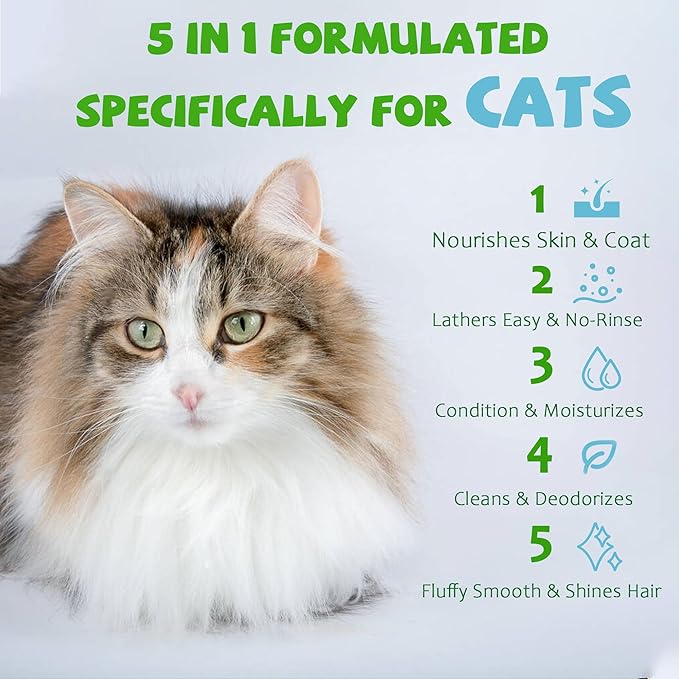 Waterless Cat Shampoo No Rinse Kitten Shampoo, Easy Cat Bath Cleaner - Hypoallergenic Cat Shampoo for Long and Short Hair