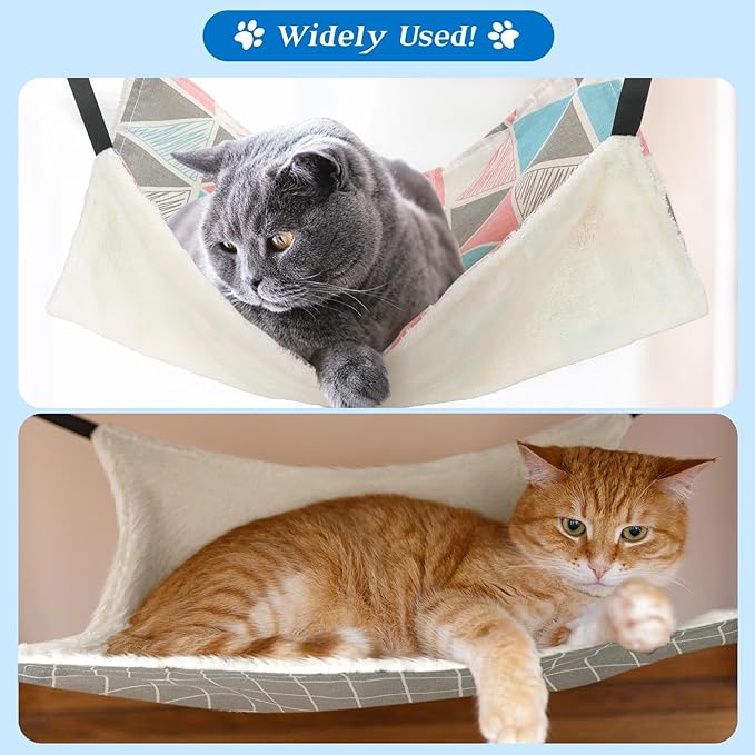 2 Pieces Reversible Cat Hanging Hammock Soft Breathable Pet Cage Hammock with Adjustable Straps and Metal Hooks Double-Sided Hanging Bed for Cats Small Dogs Rabbits (Geometry Pattern, M)