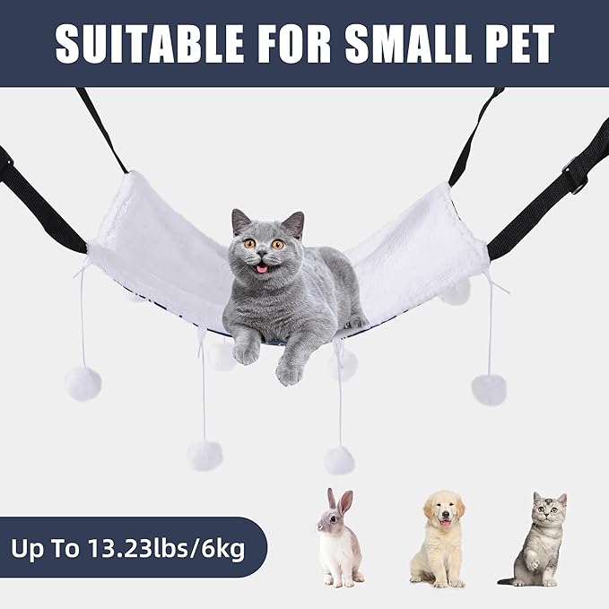 HOMBYS Reversible Cat Hanging Hammock for Cage，Soft Breathable Pet Cage Hammock with Adjustable Straps and Metal Hooks for Cats or Small Pets (Blue)