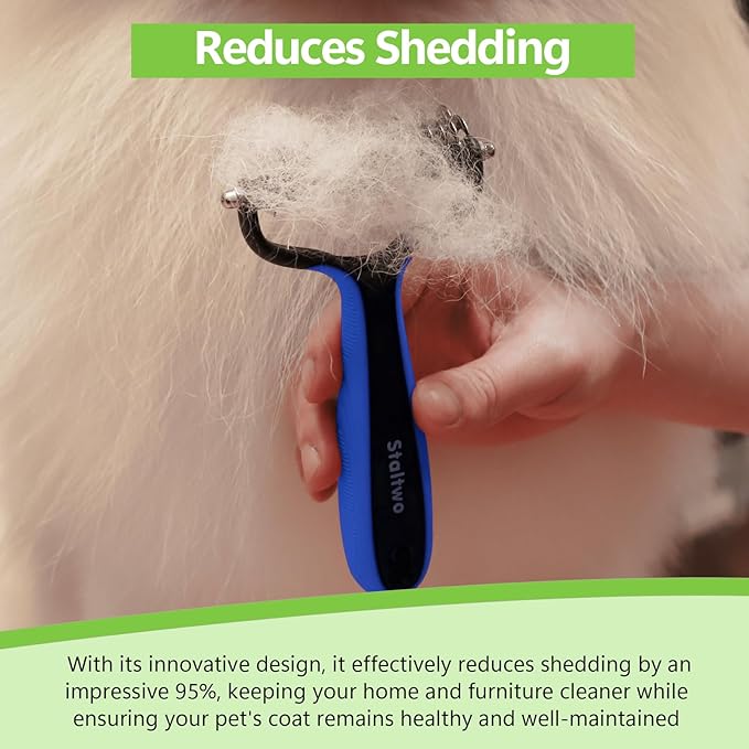 Pet Grooming Supplies - 2-in-1 Professional Undercoat Rake and Pet Brush | Shedding Control for Long-Haired Dogs and Cats, Deshedding Tool, Knot Removal,Blue