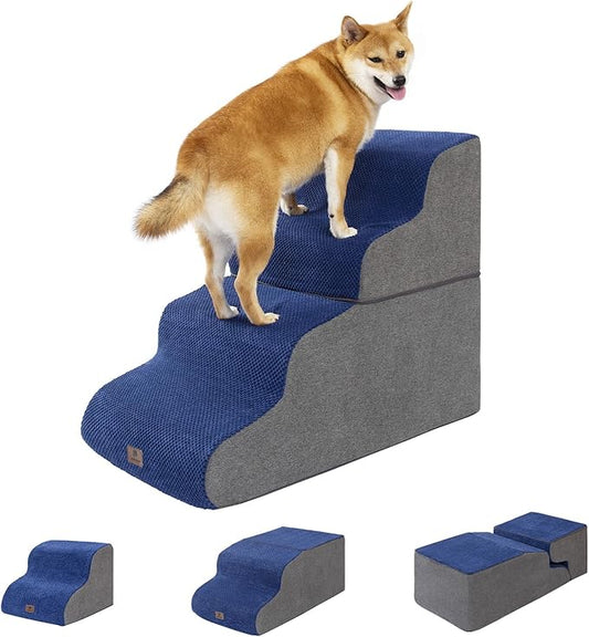 Dog Stairs Ramp for High Beds and Couch,Curved Dog Steps for Small Dogs and Cats Pet Stairs Non-Slip Balanced Portable Pet Step Indoor, 4 Steps,Navy Blue