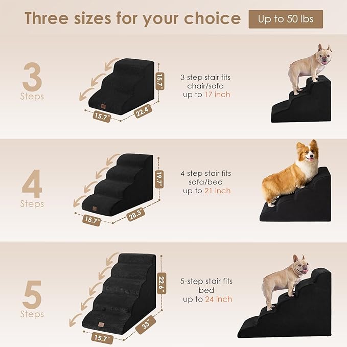 EHEYCIGA Curved Dog Stairs for High Beds 19.7" H, 4-Step Dog Steps for Small Dogs and Cats, Pet Stairs for High Bed Climbing, Non-Slip Balanced Pet Step Indoor, Black