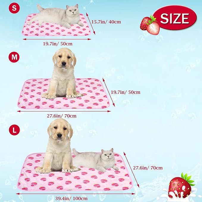 Dog Ice Pad Ice Silk Cats Kennel Mat Pet Cooling Pad Summer Cool Bamboo Mat Breathable Pad (Strawberry, M)