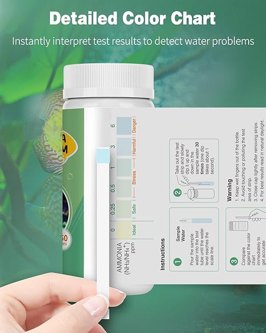 Pawfly Aquarium Ammonia Test Strips, 150 Aquarium Test Strips Accurate Ammonia Test Kit with Test Tube Aquarium Water Test Kit for Fish Tank