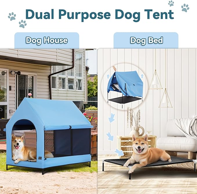 Petsfit 36 Inch Elevated Pet Dog House, Portable Large Dog House with Removable Cover for Indoor and Outdoor, Waterproof Raised Dog Houses for Large Dogs Outside,Blue,36L x 25.2W x 35.3H Inches
