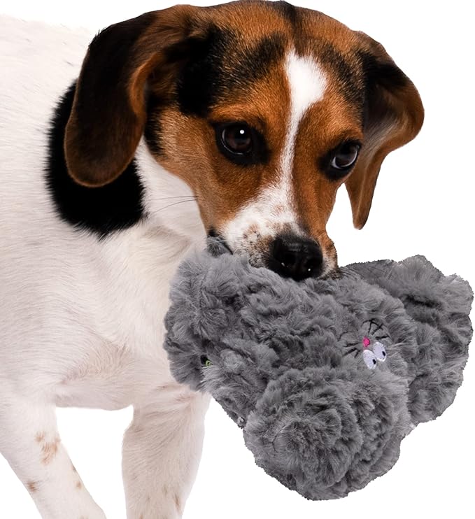 goDog PlayClean Rabbit Squeaky Plush Dog Toy with Odor-Eliminating Essential Oils, Chew Guard Technology - Gray, Small