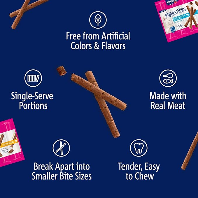 Vitakraft PurrSticks Meaty Cat Sticks - Chicken with Salmon - Segmented and Breakable Meatstick - Deliciously Tender - Multi Pack of 4
