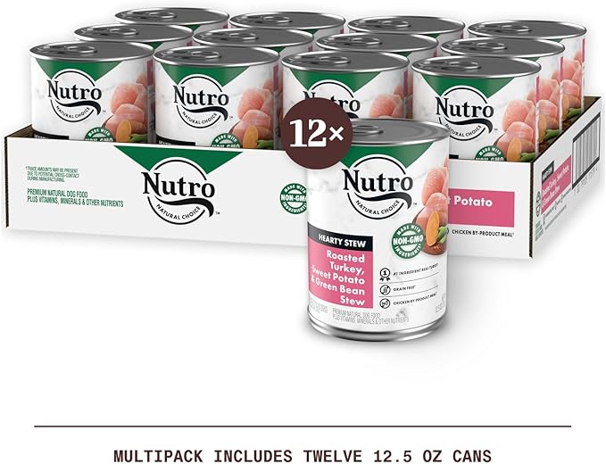 NUTRO HEARTY STEW Adult Natural Grain Free Wet Dog Food Cuts in Gravy Roasted Turkey, Sweet Potato & Green Bean Stew (12) 12.5 oz Cans