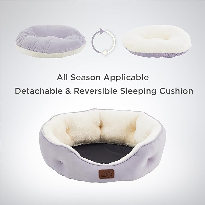 Bedsure Dog Beds for Small Dogs - Round Cat Beds for Indoor Cats, Washable Pet Bed for Puppy and Kitten with Slip-Resistant Bottom, 20 Inches, Misty Lilac