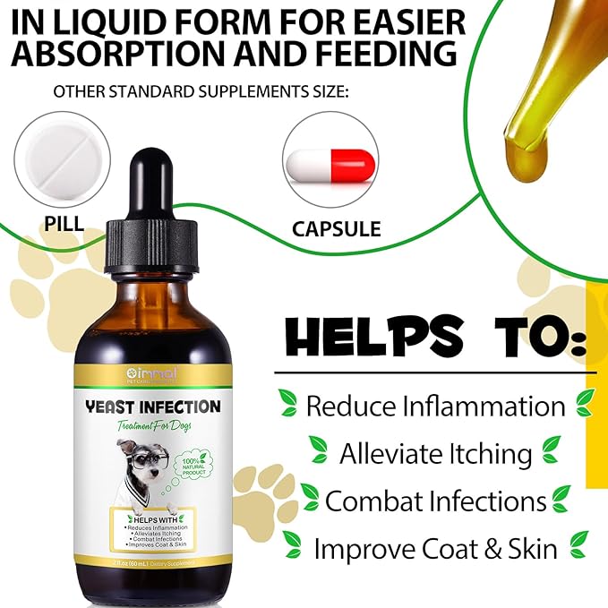 Yeast Infection Treatment for Dogs (2 fl oz), Natural Yeast Treatment for Dogs, Supports Healthy Itch Relief, Dog Allergy Relief, Alleviates Itching, Improves Coat & Skin, Dog Herbal Supplement