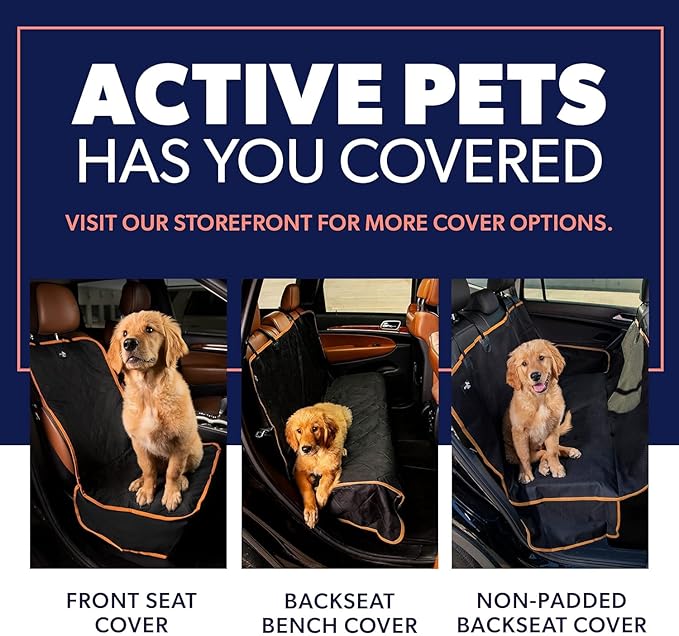 Active Pets Dog Car Seat Cover for Back Seat - Waterproof Pet Back Seat Cover for Trucks, Sedans & SUVs - Use with Chom Chom Roller Pet Hair Remover. Orange