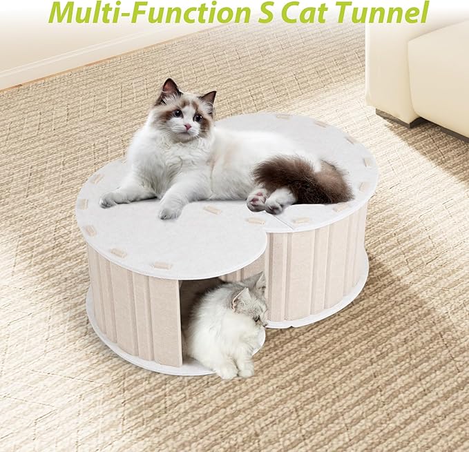 Cat Hideaway Cave for Indoor Cats, Large Cat Tunnel Bed for Indoor Cat Use,Scratch Resistant Detachable Felt Cat House for Cats,Rabbits Under 20 Lbs