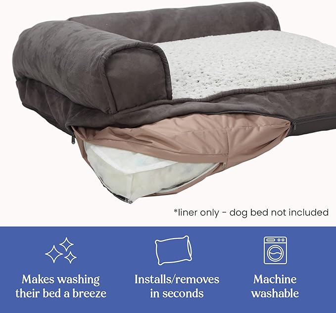 Dog Bed Liner - USA Based - Premium Durable Waterproof Heavy Duty Machine Washable Material with Zipper Opening - 2 Year Warranty - Large - Tan