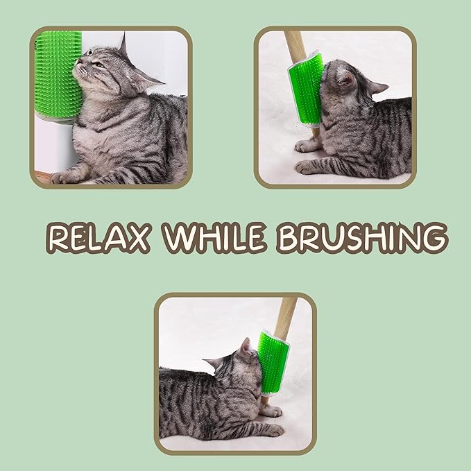 Cat Self Groomer to Reduce Shedding and Provide Soothing Massage with Catnip, Easy to Install Corner Brush for Cats, Perfect Cat Self Grooming Massage Toy Brush for Long and Short Fur Cats