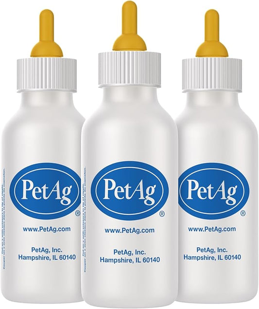 Pet-Ag Nurser Bottle - 2 oz, Pack of 3 - Promotes the Natural Feeding of Liquids - Designed for Small Animals - Durable & Easy to Clean