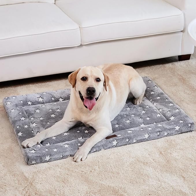 Dog Crate Bed, Comfortable Crate Dog Bed with Soft Star Prints, Washable Dog Crate Pad, Anti Slip Bed for Dog Crate,Grey