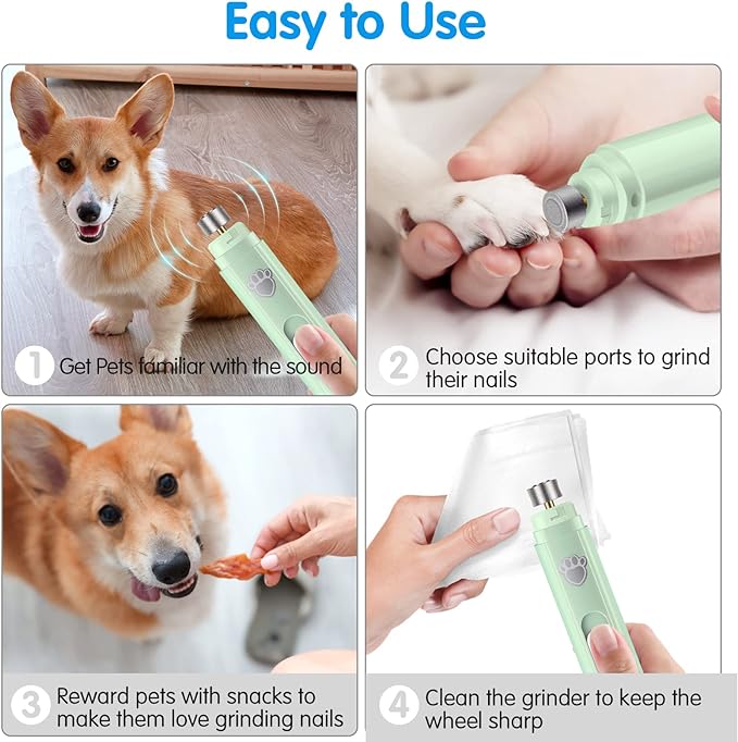 Dog Nail Grinder, 2-Speed Rechargeable Dog Nail Trimmers for Large Medium & Small Dogs, Upgrade Professional Electric Pet Paws Grooming, Quiet Puppy Grooming Tool, for Dogs Cats