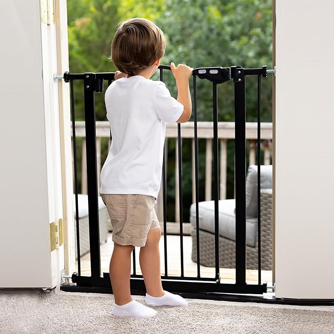 InnoTruth 39.6” Dog Gate for Stairs & Doorways, 30" Tall Baby Gate Pressure Mount Pet Gates, Easy Step Auto Close Both Sides Walk Thru Child Gate, Dual-Lock Safety Design and One-Hand Opening, Black