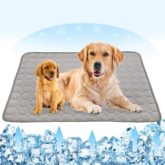 VeMee Summer Cooling Mat for Dogs Cats Ice Silk Self Dog Cooling Mat Breathable Pet Crate Pad Portable & Washable Pet Cooling Blanket for Outdoor or Home (40 X 28in, Grey)