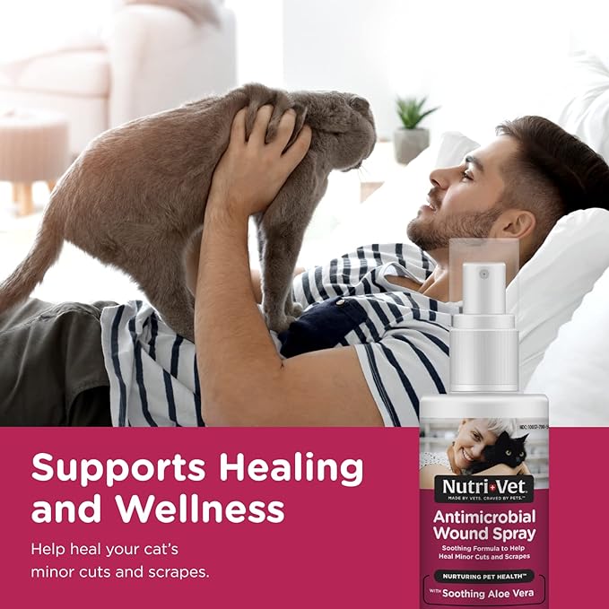 Nutri-Vet Antimicrobial Wound Spray for Cats | Helps Promote Healing and Reduce Pain | 4oz