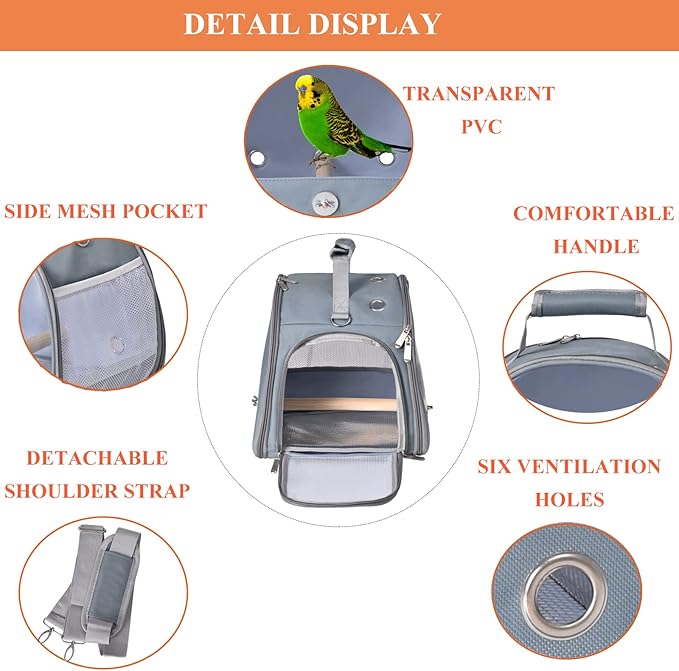 Bird Carrier Travel Cage with Stand, Small Bird Travel Carrier for Parrot, Small Bird Cage for Travel Parakeet Carrier with Shoulder Strap, Side Access Window Blue