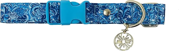 Lilly Pulitzer S/M Adjustable Blue Puppy Dog Collar, Cute Heavy Duty Canvas Collar with Snap Closure and Ring for Leash/Tag, Mermazing