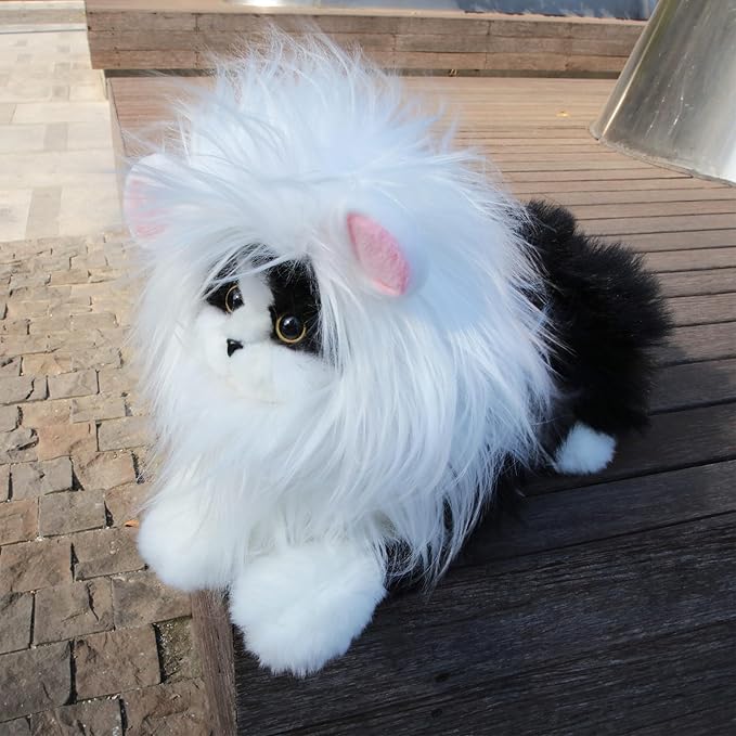 Lion Mane Wig for Cat Costume Pet Adjustable Washable Comfortable Fancy Lion Hair Cat Clothes Dress for Halloween Christmas Easter Festival Party Activity (Small, White)