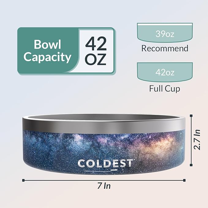 Coldest Dog Bowl - Anti Rust Metal & Non Slip Dog Bowls Large, Spill Proof Heavy Duty 3 Layers Insulated Dog Bowl - Food and Water Bowl for Dogs, Cats & Pets, Dishwasher Safe (42 oz, Into The Beyond)