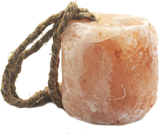 Himalayan Salt Lick Natural Minerals Block on Rope for Horses,Cattles,Deer,Goat and Other Livestock Long Lasting Original Pink Salt Lick (2.4-3.3 lbs)