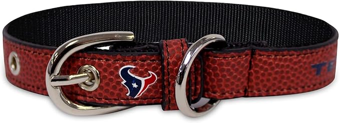 Pets First Tough Leather Pet Collar NFL Houston Texans Premium Dog Collar, Limited Edition, Size Small. Best & Strongest Heavy-Duty Dog Collar!, Small (12-15" Long & 0.75" Wide) (HOU-3081-SM)
