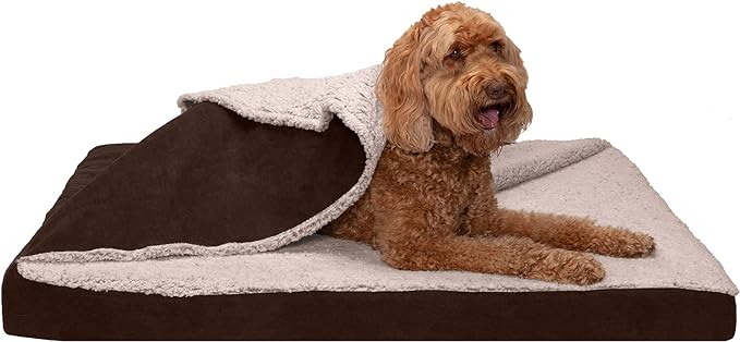 Furhaven Orthopedic Dog Bed for Large Dogs w/ Removable Washable Cover, For Dogs Up to 95 lbs - Berber & Suede Blanket Top Mattress - Espresso, Jumbo/XL