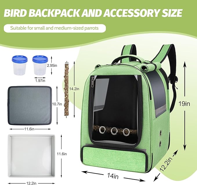 Bird Backpack Carrier,Bird Travel cage Backpack with Tray and Standing Perch,Feeding Tank,Waterproof pad,Used for Parakeets,hornbirds,Lovebirds,Small and Medium-Sized Bird