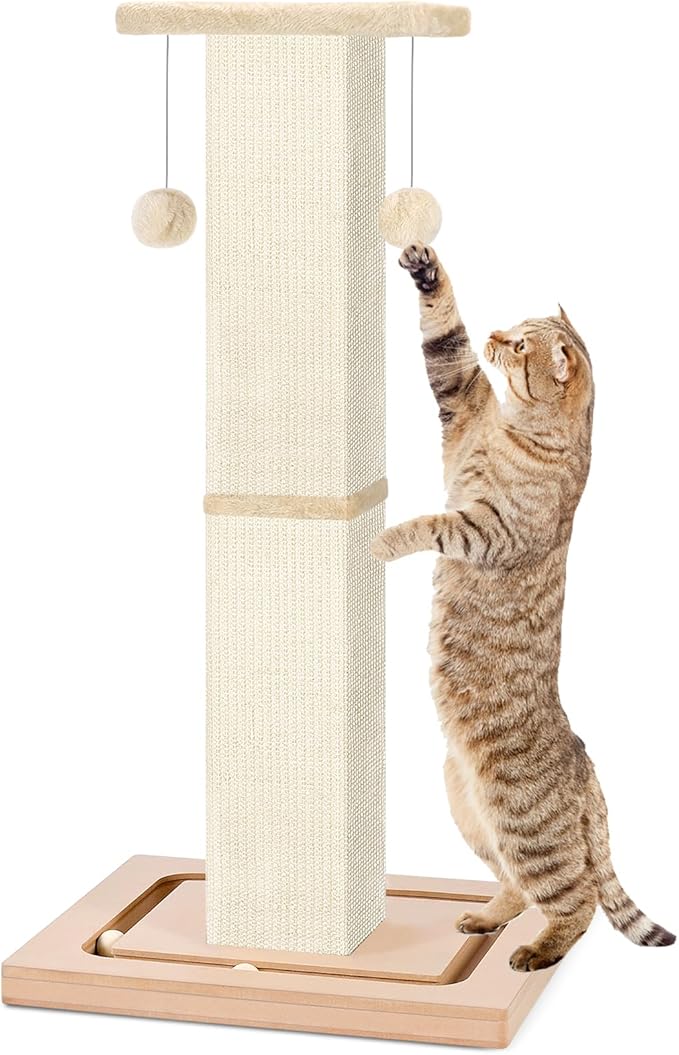 33" Tall Cat Scratching Post, Heavy Duty Cat Scratching Post with Ball Track and Hanging Ball, Scratcher for Indoor Cats and Adult