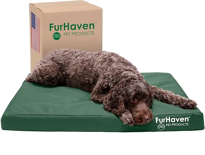 Furhaven Water-Resistant Orthopedic Dog Bed for Large/Medium Dogs w/ Removable Washable Cover, For Dogs Up to 55 lbs - Indoor/Outdoor Logo Print Oxford Polycanvas Mattress - Forest, Large