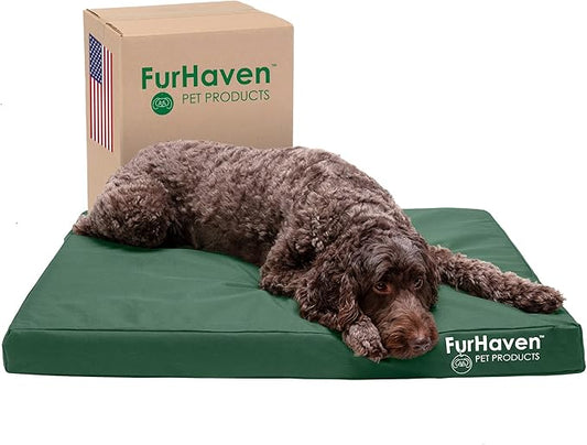 Furhaven Water-Resistant Orthopedic Dog Bed for Large/Medium Dogs w/ Removable Washable Cover, For Dogs Up to 55 lbs - Indoor/Outdoor Logo Print Oxford Polycanvas Mattress - Forest, Large