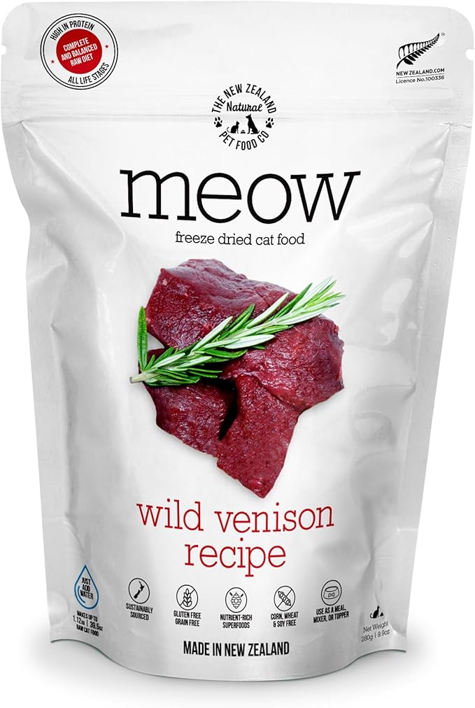 Meow Wild Venison Freeze Dried Raw Cat Food, Mixer, or Topper, or Treat - High Protein, Natural, Limited Ingredient Recipe 9.9 oz