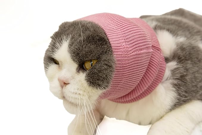 Cat Snood Hematoma Ear Wrap No Flap Ear Wrap Cat Neck Ear Covers Hood Ear Wrap for cats Wine+Grey-S