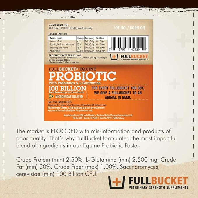 Equine Probiotic Paste with Saccharomyces Cerevisiae Boulardii for Daily Digestive Optimization; Concentrated Formula with 100 Billion CFUs, 1 Tube