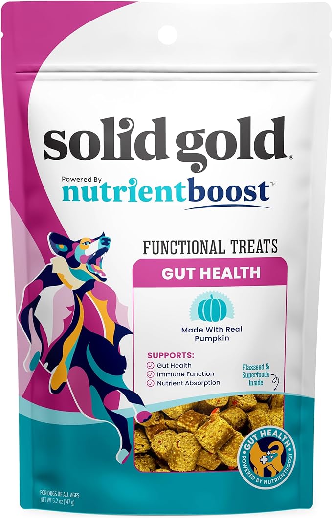 Solid Gold Healthy Dog Treats - Functional Dog Treats for Training + Gut Health - Pumpkin Dog Treats with Flaxseed Healthy Training Treats for Dogs - 5.2 oz