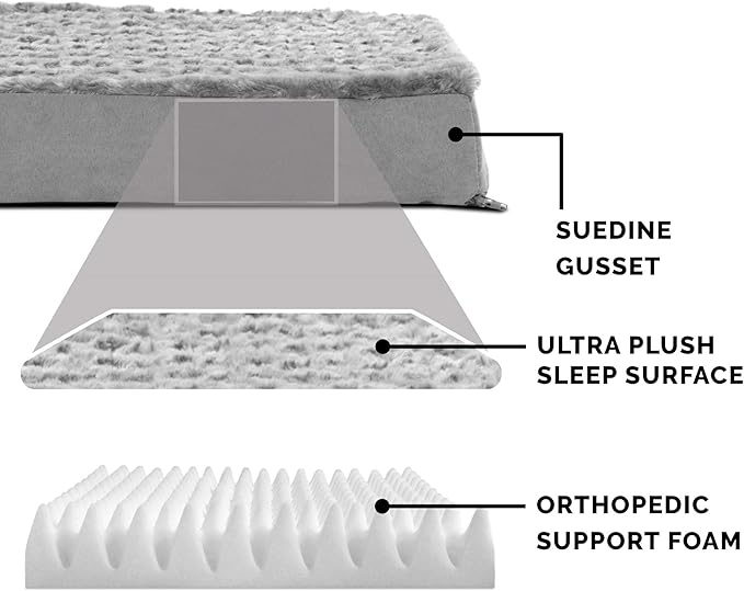 Furhaven Orthopedic Dog Bed for Large Dogs w/ Removable Washable Cover, For Dogs Up to 95 lbs - Ultra Plush Faux Fur & Suede Mattress - Gray, Jumbo/XL