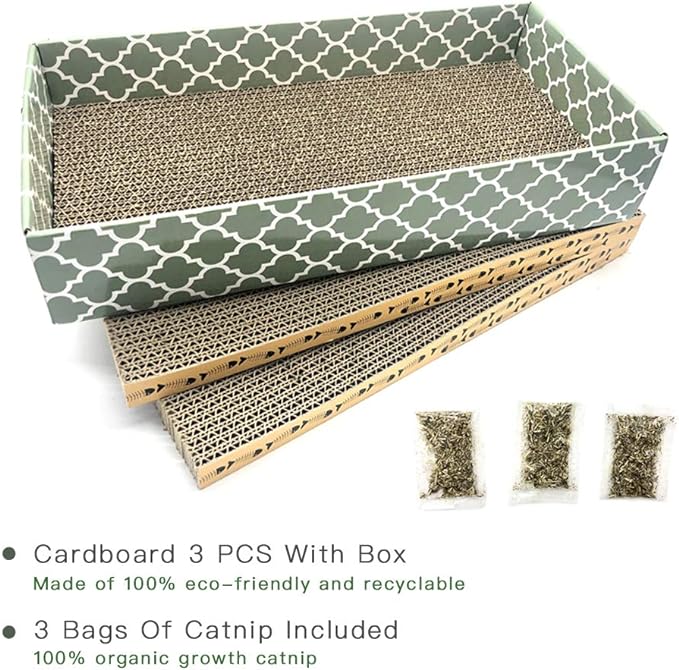 Cat Scratcher Cardboard Scratching Pads Scratch Lounge Bed with Catnip 3PCS Reversible Corrugated Cardboard with Scratch Box