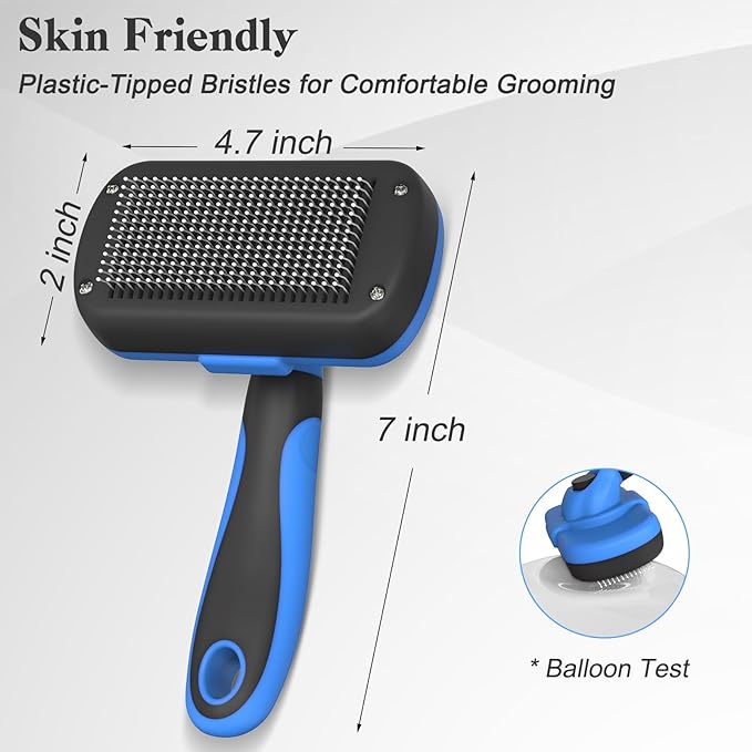 Self Cleaning Slicker Brush for Dogs & Cats, Skin Friendly Grooming Cat Brush, Dog Brush for Shedding, Deshedding Brush, Hair Brush Puppy Brush for Haired Dogs, Pet Supplies Accessories, Blue