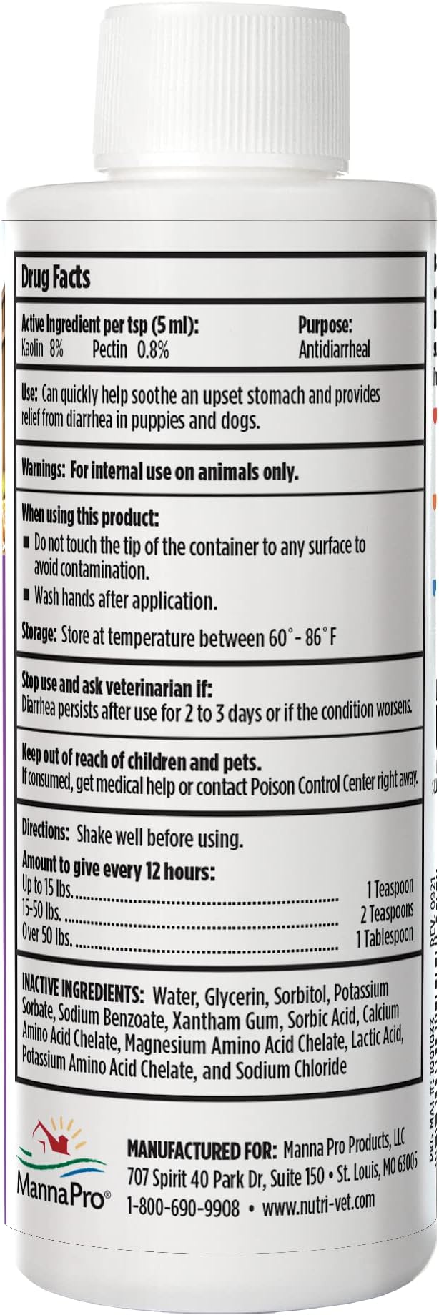 Nutri-Vet Anti-Diarrhea Liquid for Dogs - Helps Sooth Upset Stomach & Stop Diarrhea - Veterinarian Formulated - 4 oz