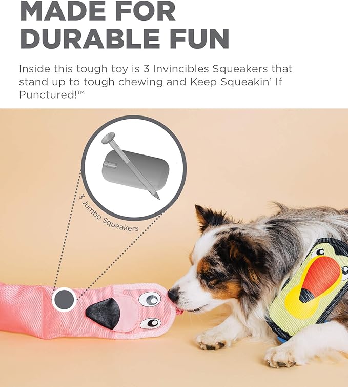 Outward Hound Fire Biterz Flamingo Plush Firehose Material Interactive Dog Toy, Large