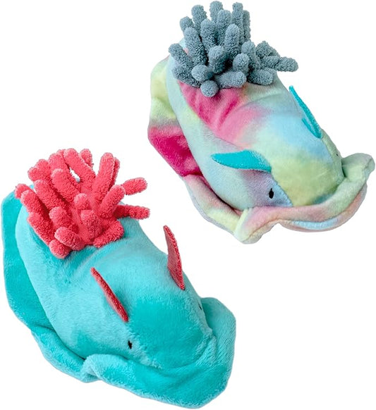 Furhaven 2-Pack Cat Toys w/ 2x Catnip Bags for Indoor Cats, Washable & Durable w/ Refillable Catnip Pocket - Plush Sea Slug Cat Toy Set - Blue/Tie Dye, Set of 2