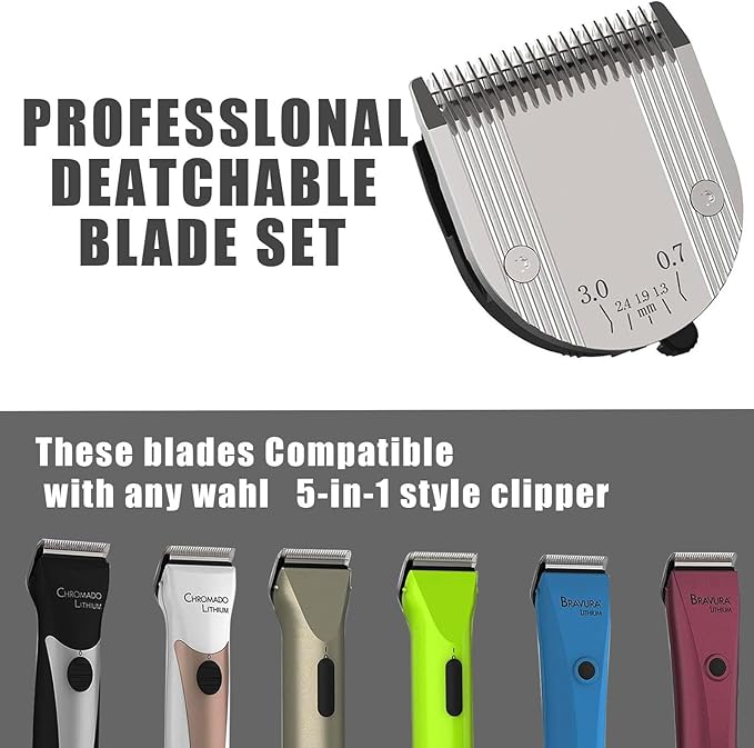 5 in 1 Blades Adjustable Dog Grooming Replacement Blades Compatible with Wahl Animal Clipper Arco, Bravura, Chromado, Creativa, Figura, and Motion Pet, Dog, and Horse (Silver/3PC)